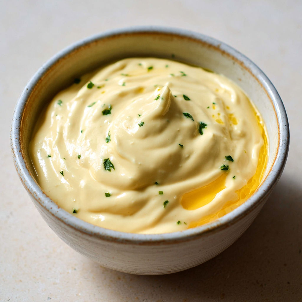 Aïoli marseillais traditionnel, crémeux et intensément parfumé à l’ail.