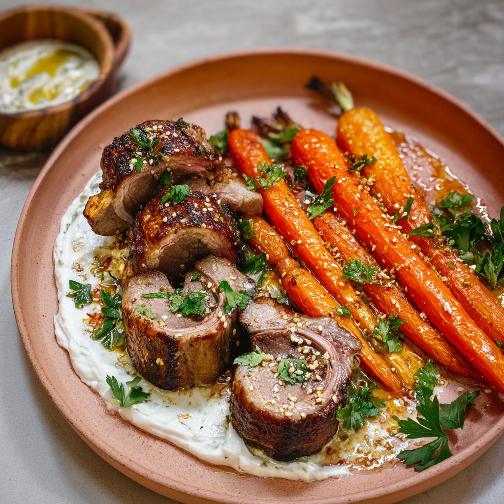 Une recette de Filet d'agneau avec des carottes et des herbes.