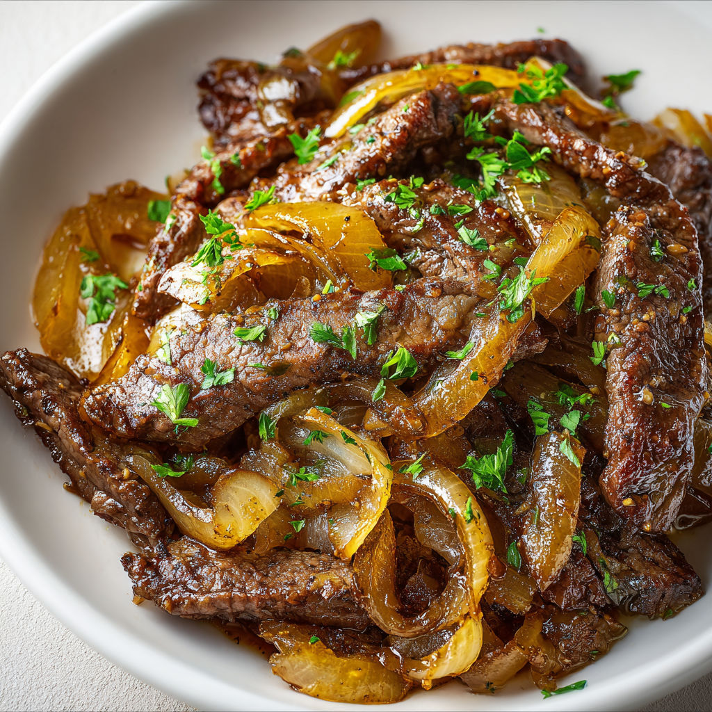 Une recette de Bœuf mijoté aux oignons caramélisés, sauce brillante façon bistrot.