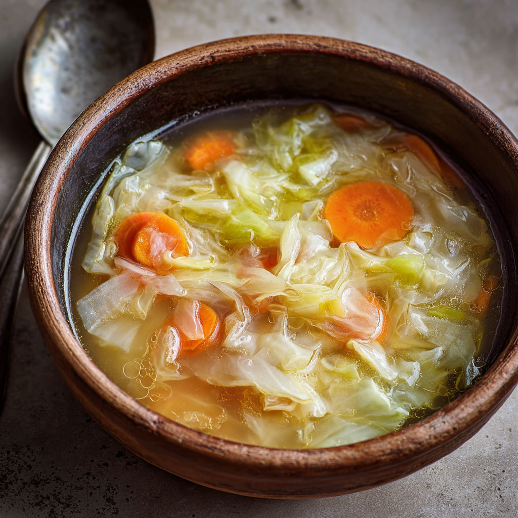 Soupe brûle-graisses au chou et légumes, légère et réconfortante.