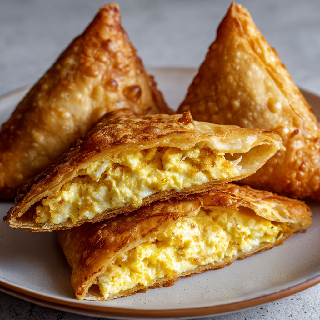 Triangles Feuilletés aux Œufs Crémeux et Fromage Kiri.