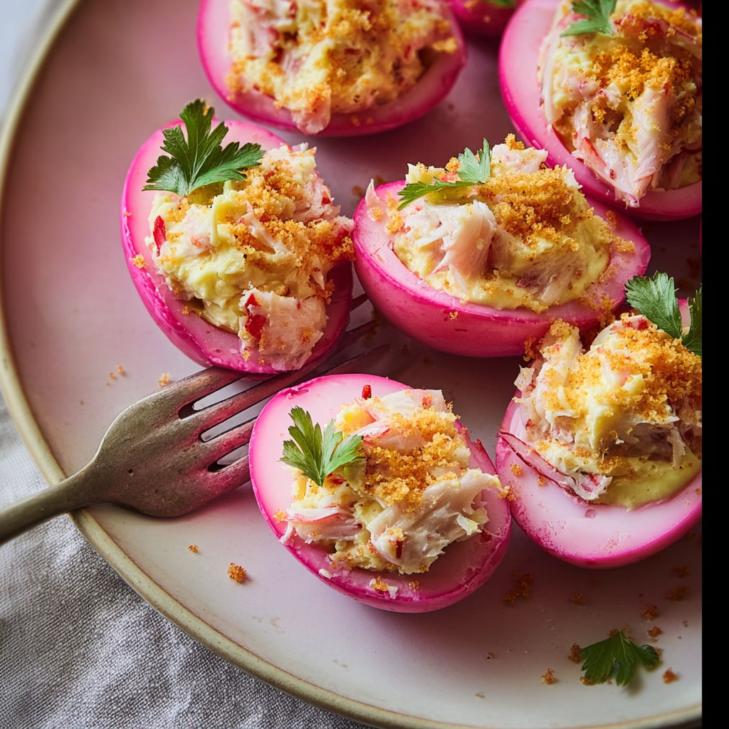 Œufs Mimosa Roses au Crabe : Apéritif Gourmand.