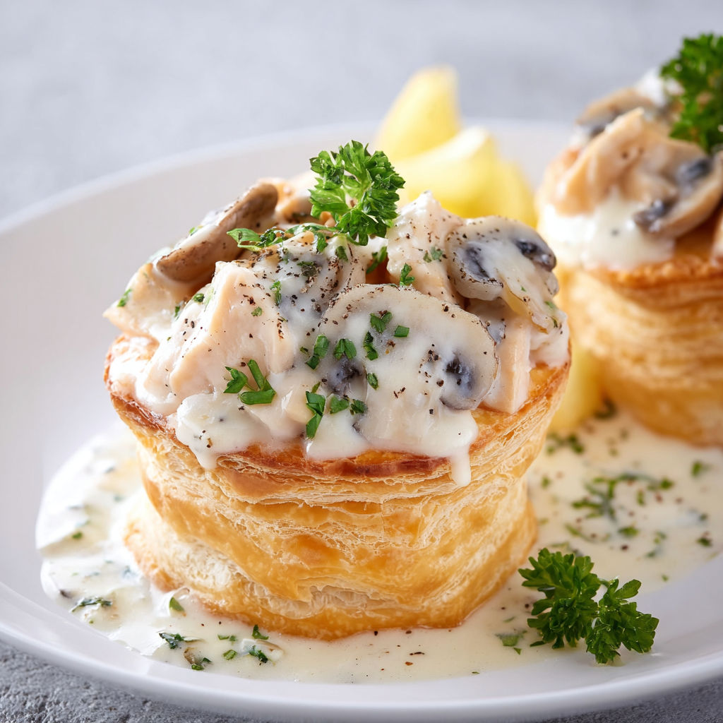 Bouchées à la Reine Feuilletées, Garniture Crémeuse au Poulet et Champignons.