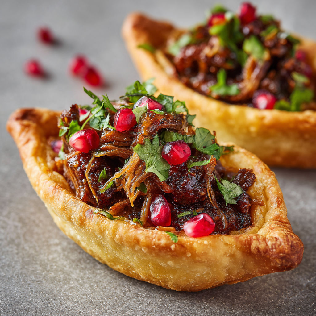 Petites barquettes fourrées à l'agneau confit.