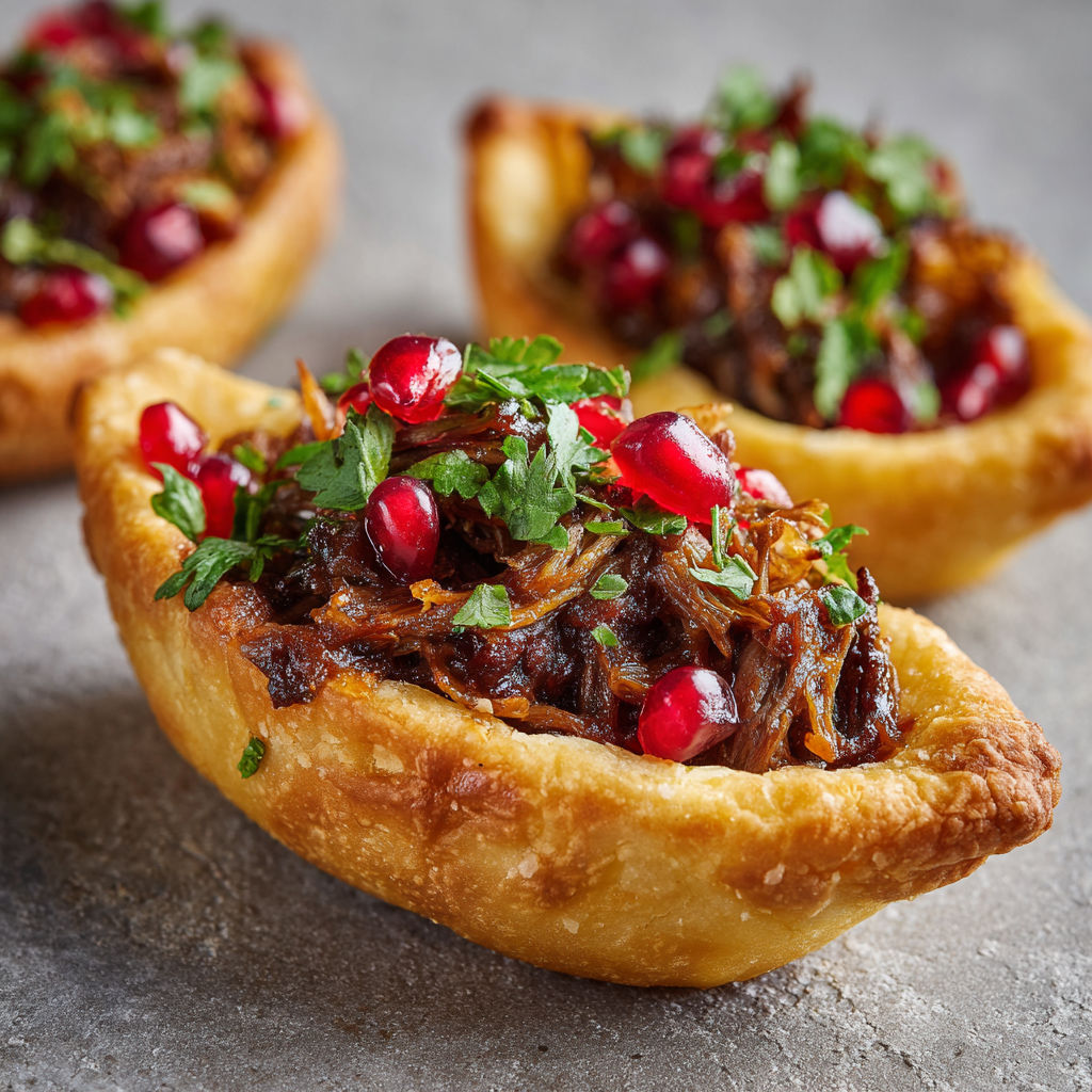 Petites Barquettes Feuilletées Garnies d’Agneau Fondant au Miel et Épices.