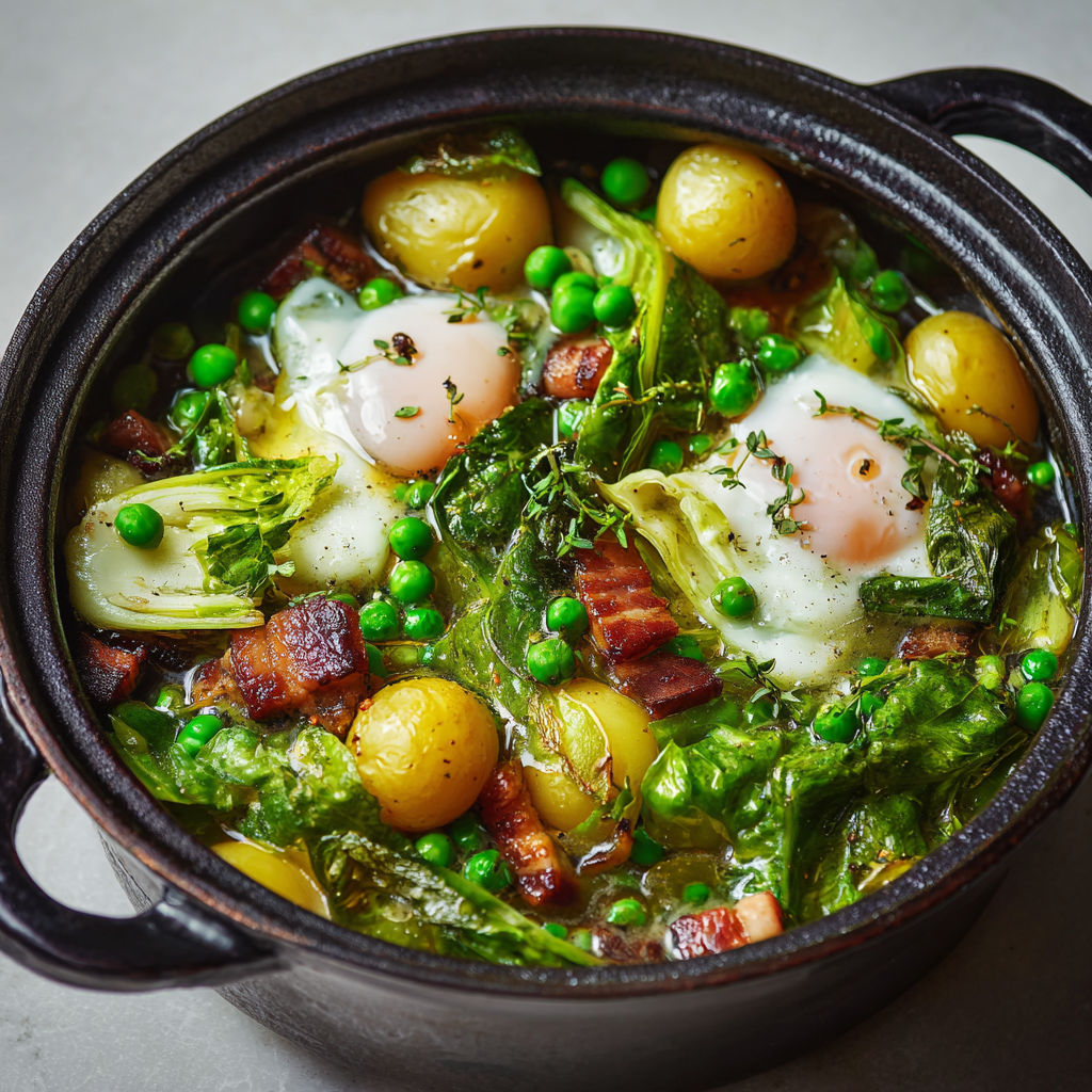 Cocotte de Légumes Printaniers et Œufs Pochés Gourmands.