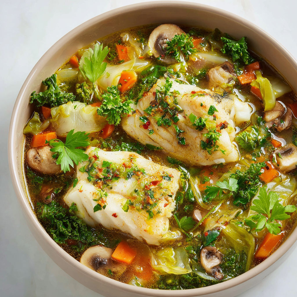 Merlan au Bouillon et Légumes Fondants.
