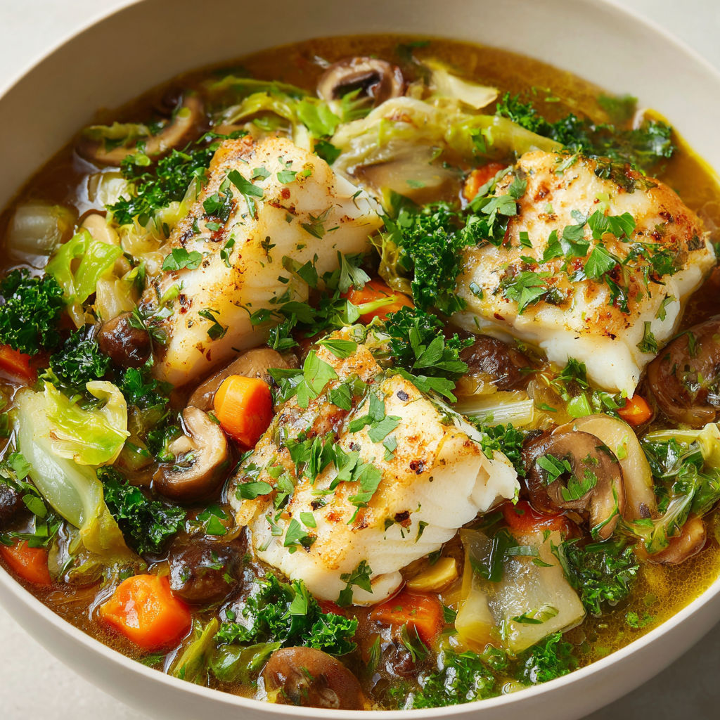 Filets de Merlan Poêlés au Bouillon de Légumes.