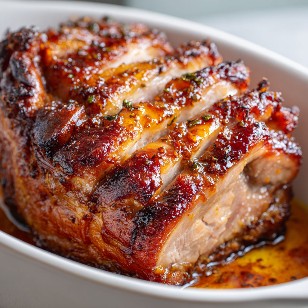 Un délicieux Rôti de Porcelet Caramélisé au Miel, Parfumé aux Épices.