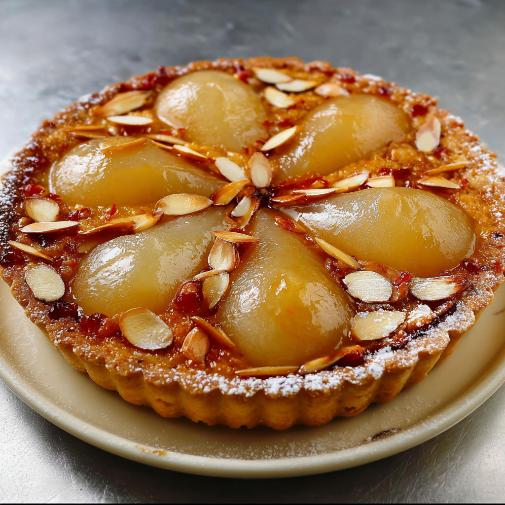 Délice Bourdaloue aux poires fondantes, crème d’amandes onctueuse et finition gourmande au sucre glace