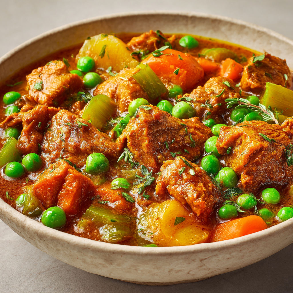Un plat de Quasi de veau façon tandoori, avec des légumes et des épices, est servie dans un bol.