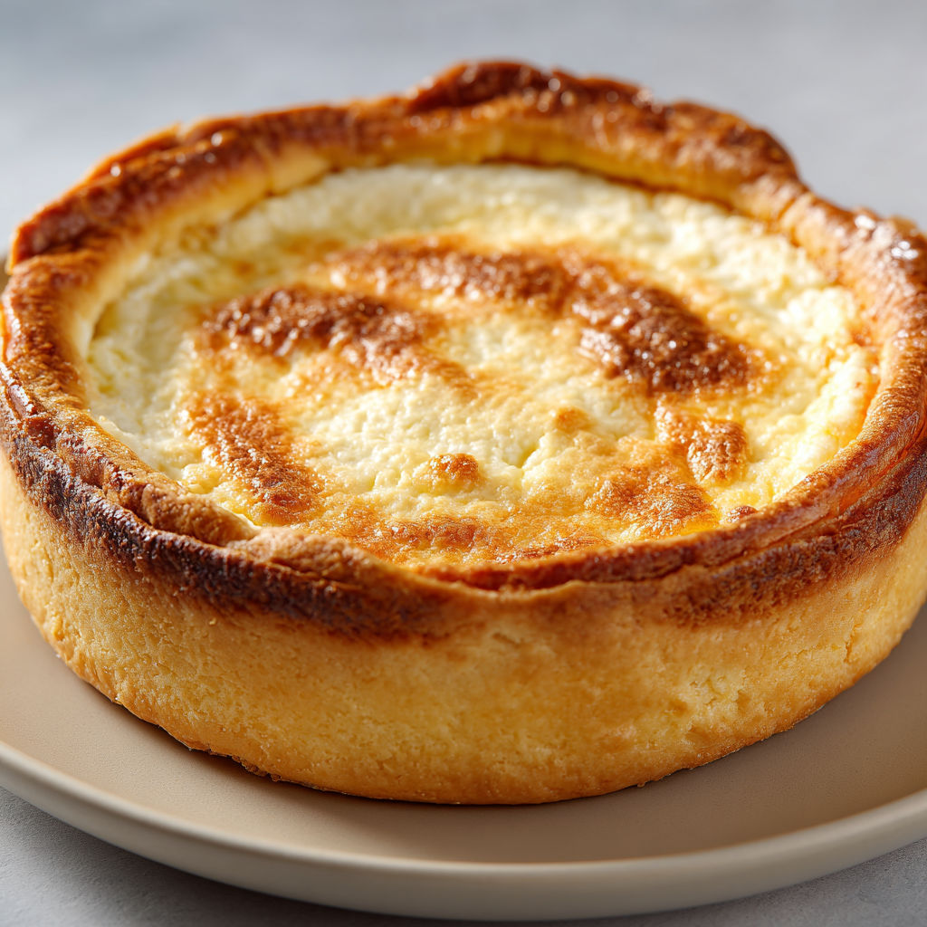 Une tarte Alsacienne au fromage blanc, cuite et prête à être servie.