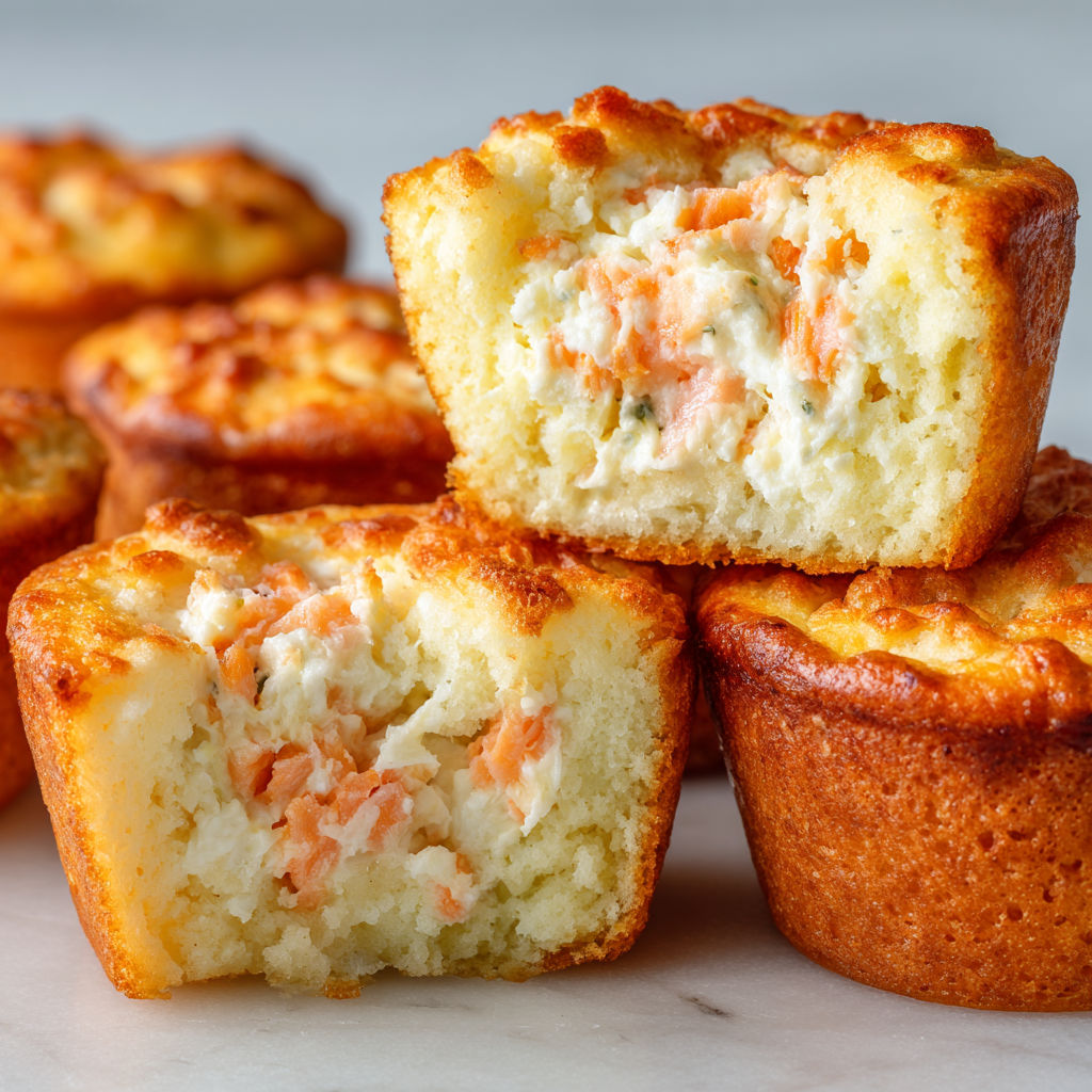 Mini cakes salés au saumon et Boursin, fondants et pleins de saveurs.