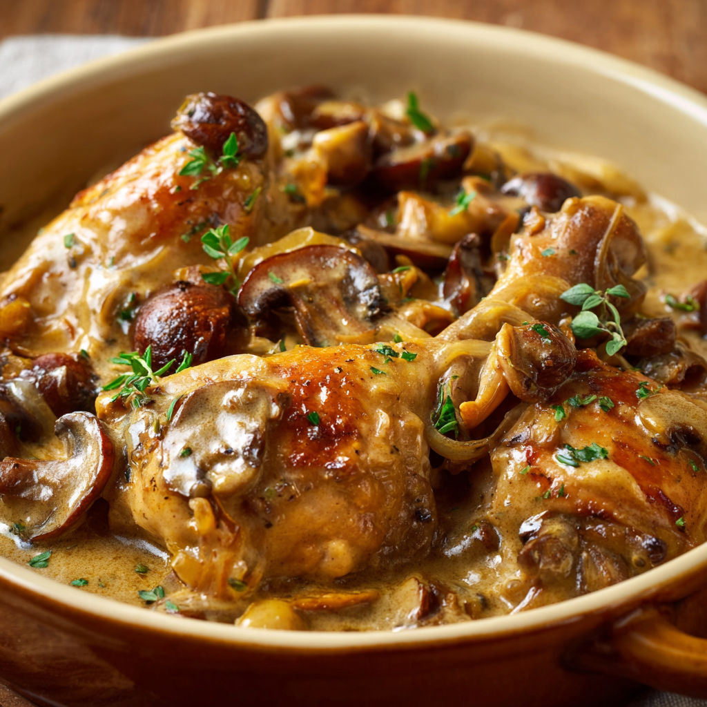 Un plat de Cailles mijotées à la crème et champignons sauvages, plat gourmand et délicat.