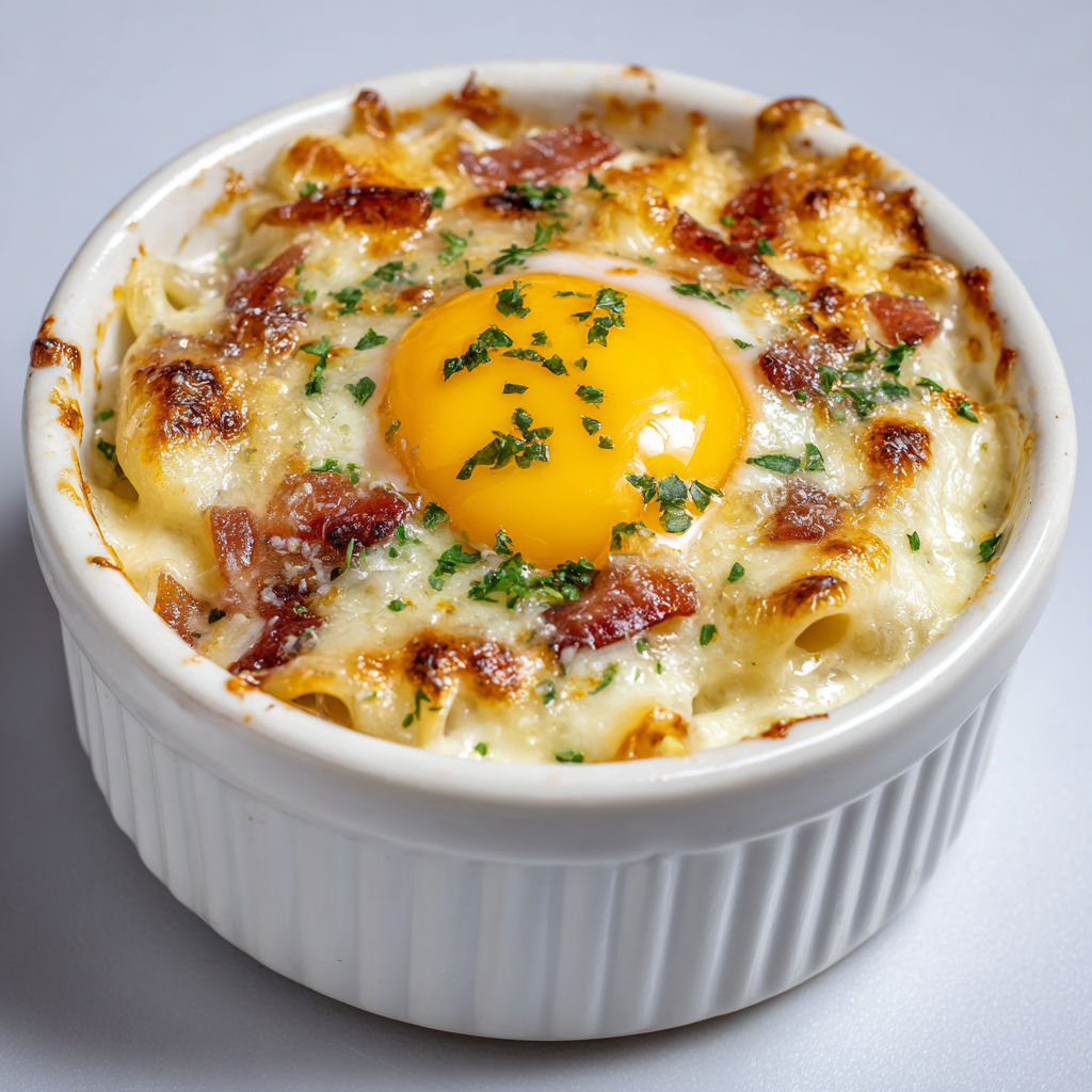 Œufs gratinés à la carbonara, recette gourmande et fondante.