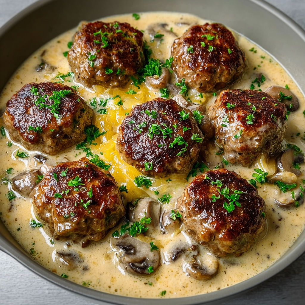 Boulettes de bœuf mijotées à la crème et aux champignons, une recette fondante et pleine de goût.