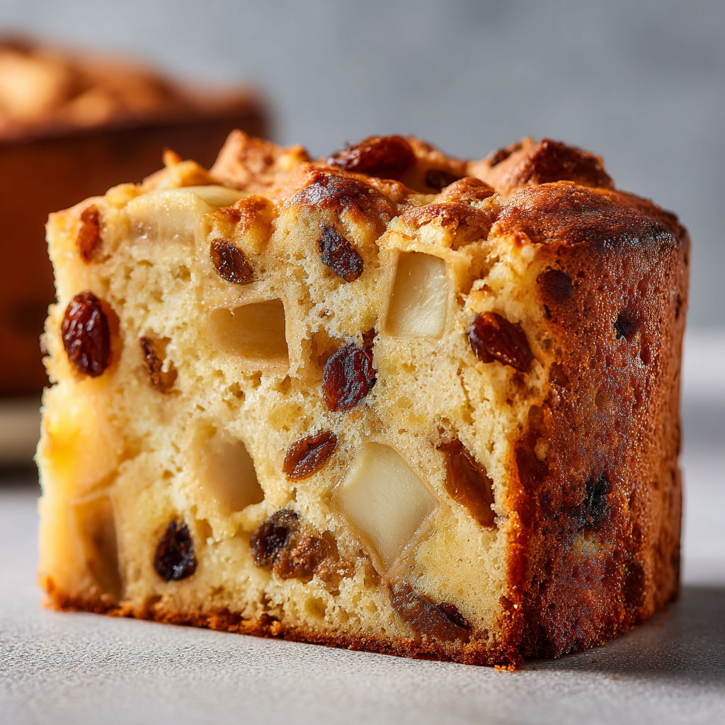 Cake maison pommes poires raisins, une texture tendre et une douceur naturellement sucrée.