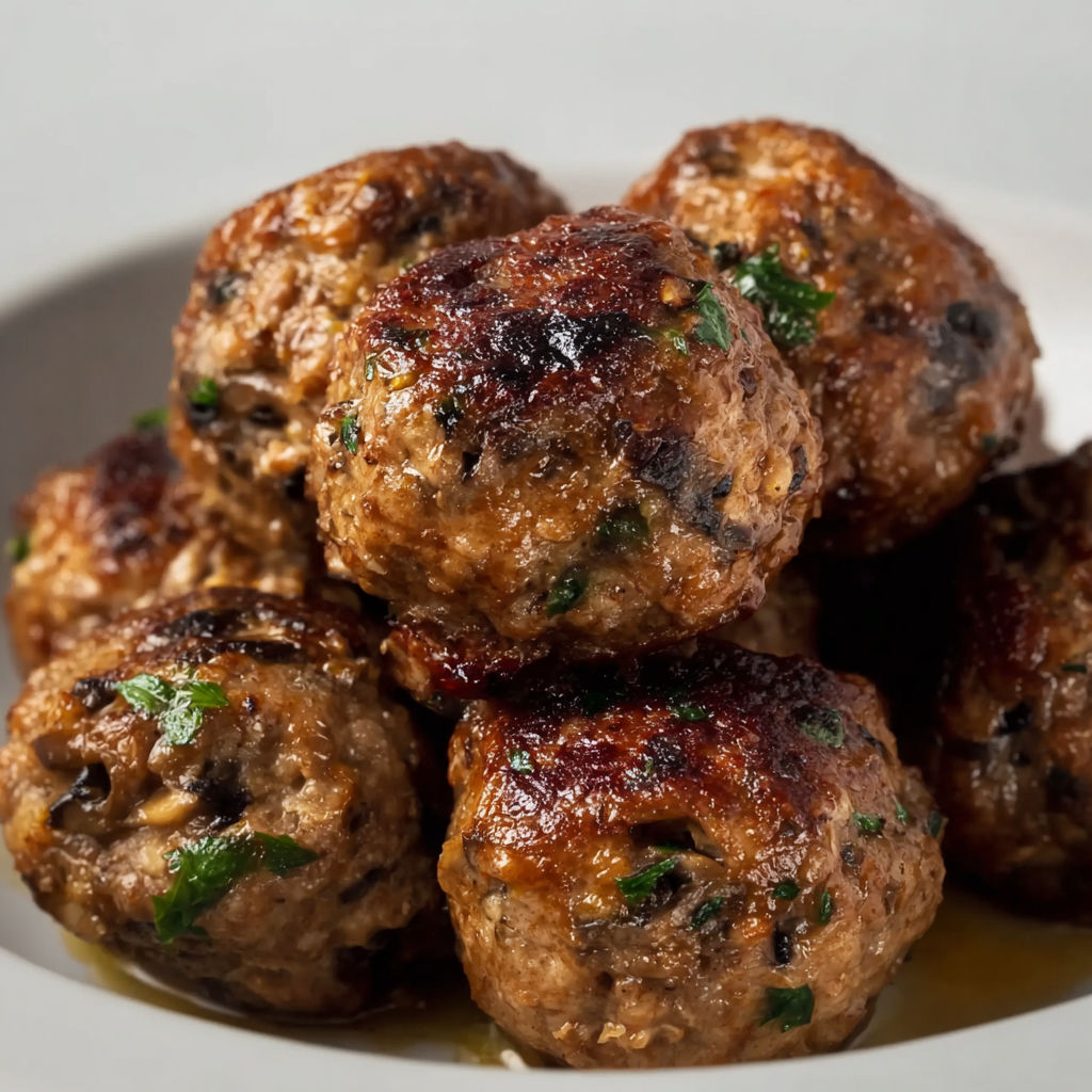 Boulettes maison à l’ail et aux champignons, une alternative végétale gourmande et croustillante.