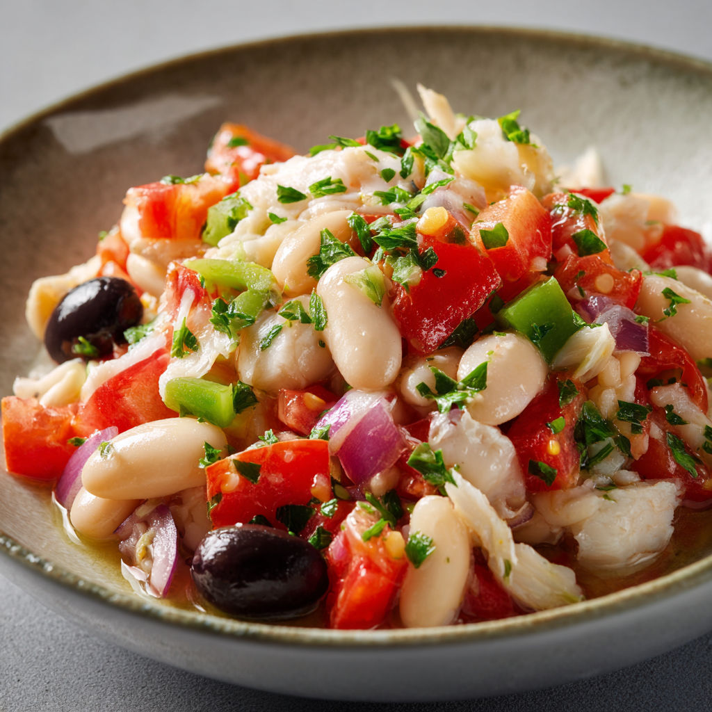 Une salade de tomates et d'olives, avec des herbes et des légumes, est servie dans un bol.