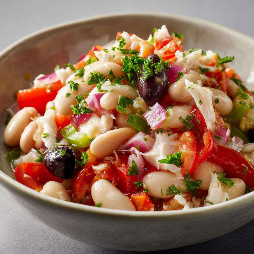 Salade catalane empedrat, mélange savoureux de morue, légumes croquants et huile d’olive.