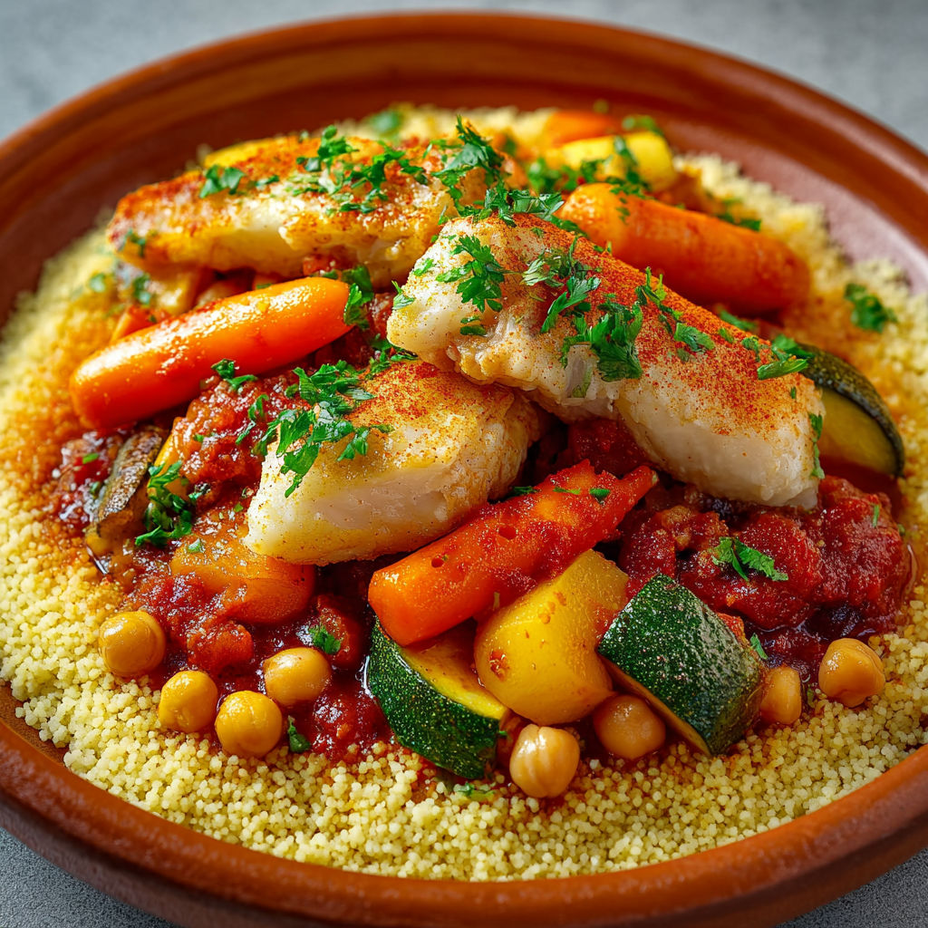 Couscous de lotte au safran, un plat raffiné aux saveurs marines et épicées