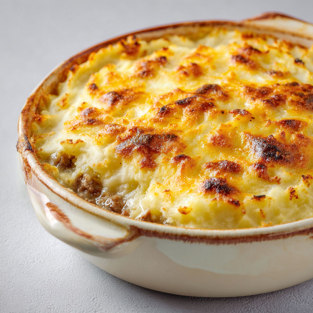 Parmentier d’agneau aux amandes et épices, fondant et délicatement parfumé.