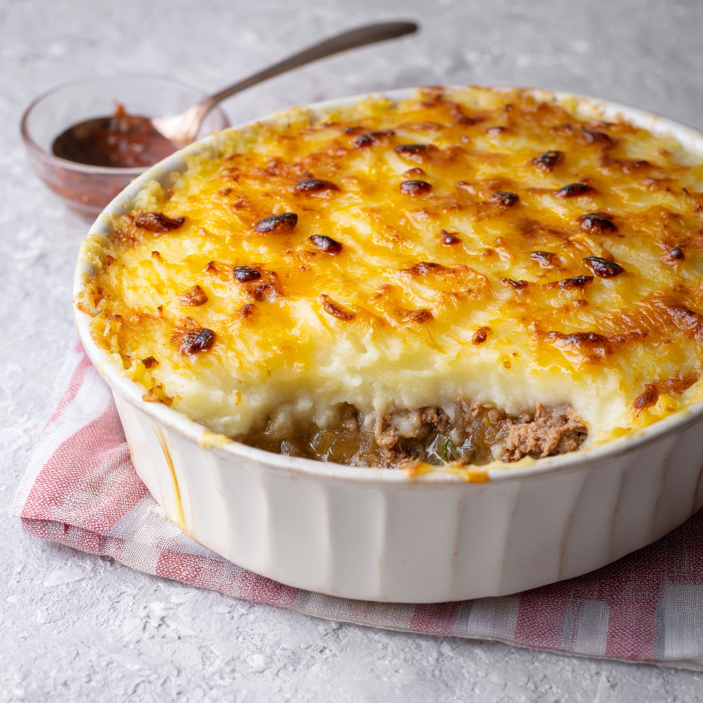 Hachis parmentier d’agneau revisité, douceur du miel et purée onctueuse.