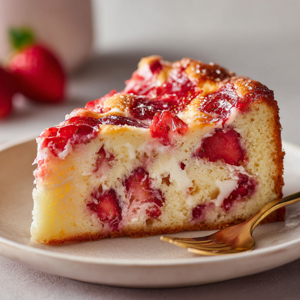 Gâteau moelleux aux fraises, ultra simple et délicieusement fondant.
