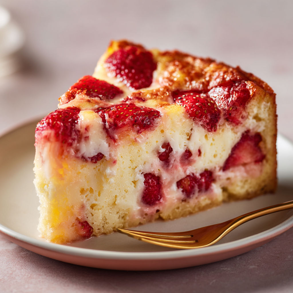 Gâteau aux fraises facile au yaourt, texture légère et fruitée.