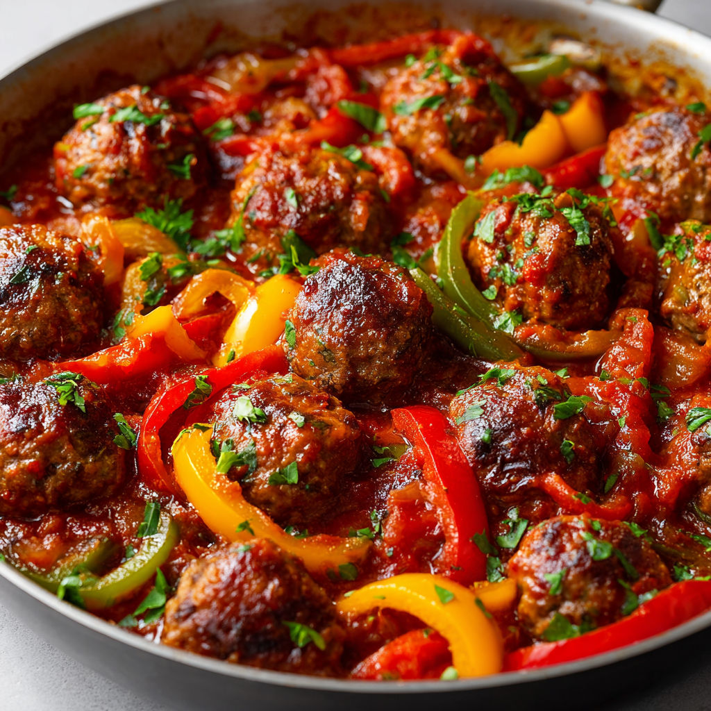 Boulettes de viande en sauce aux poivrons, une recette savoureuse et colorée.