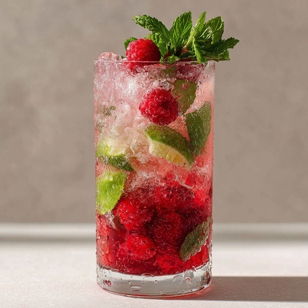 Un verre de mojito à la framboise, prêt en 5 minutes.