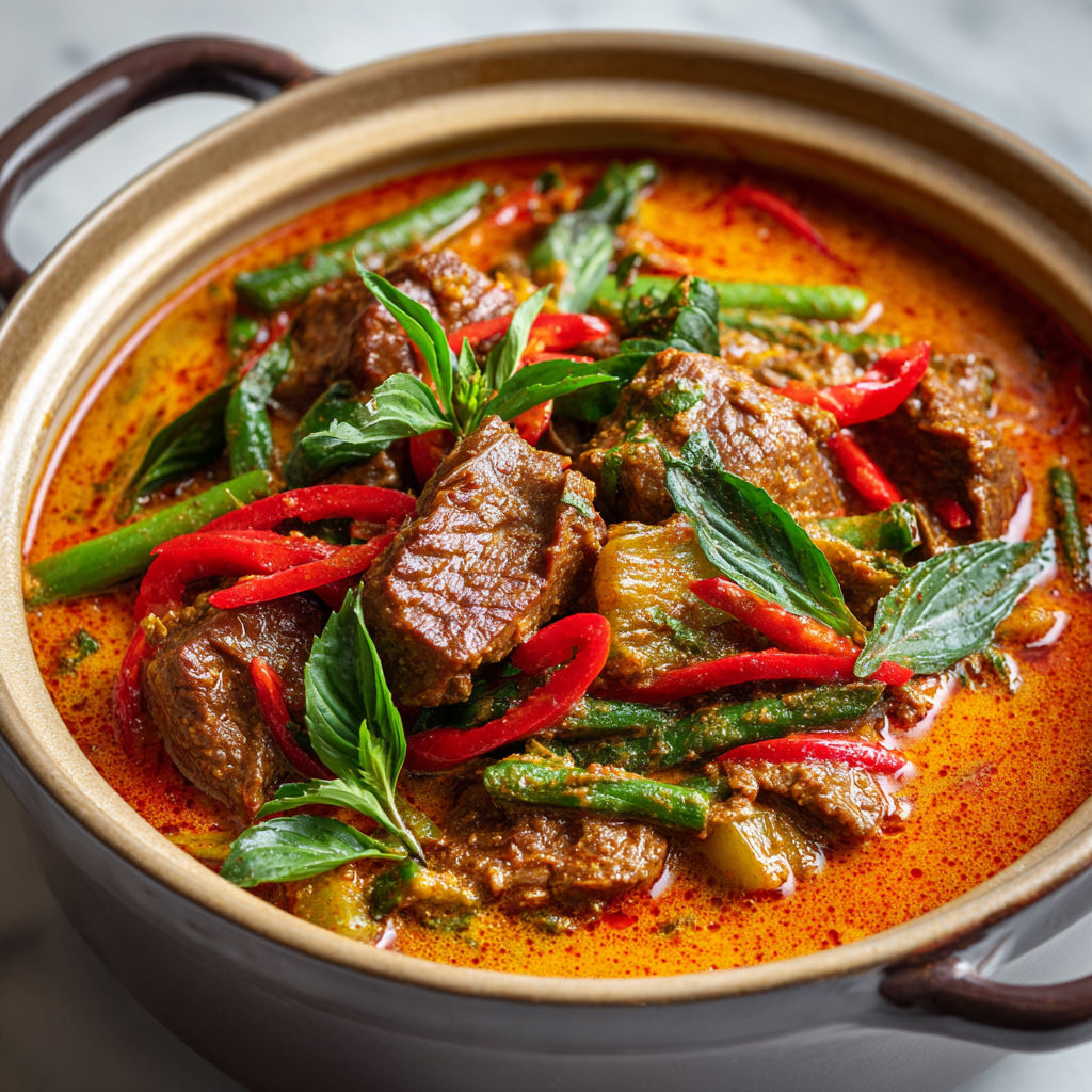 Une recette de Bœuf braisé aux saveurs thaï, accompagné de légumes tendres et d’herbes fraîches.