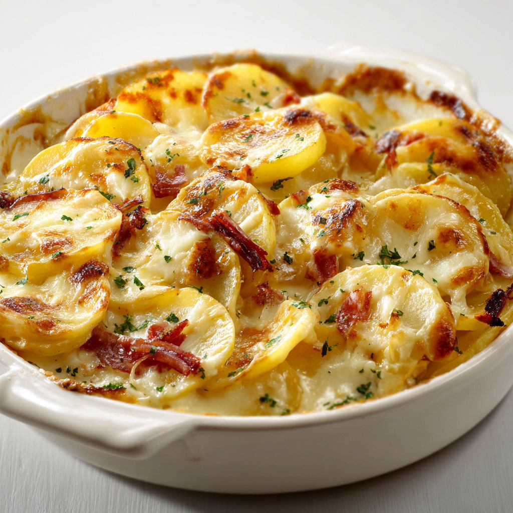 Tartiflette végétarienne fondante, généreuse et gratinée, avec pommes de terre et reblochon coulant.