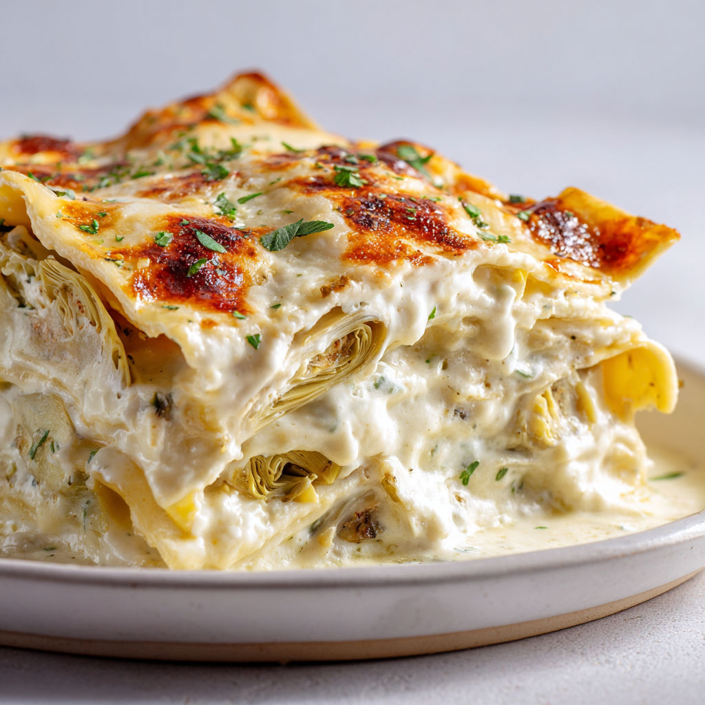 Une des lasagnes blanches, une ricotta, une béchamel et des artichauts à l'ail.