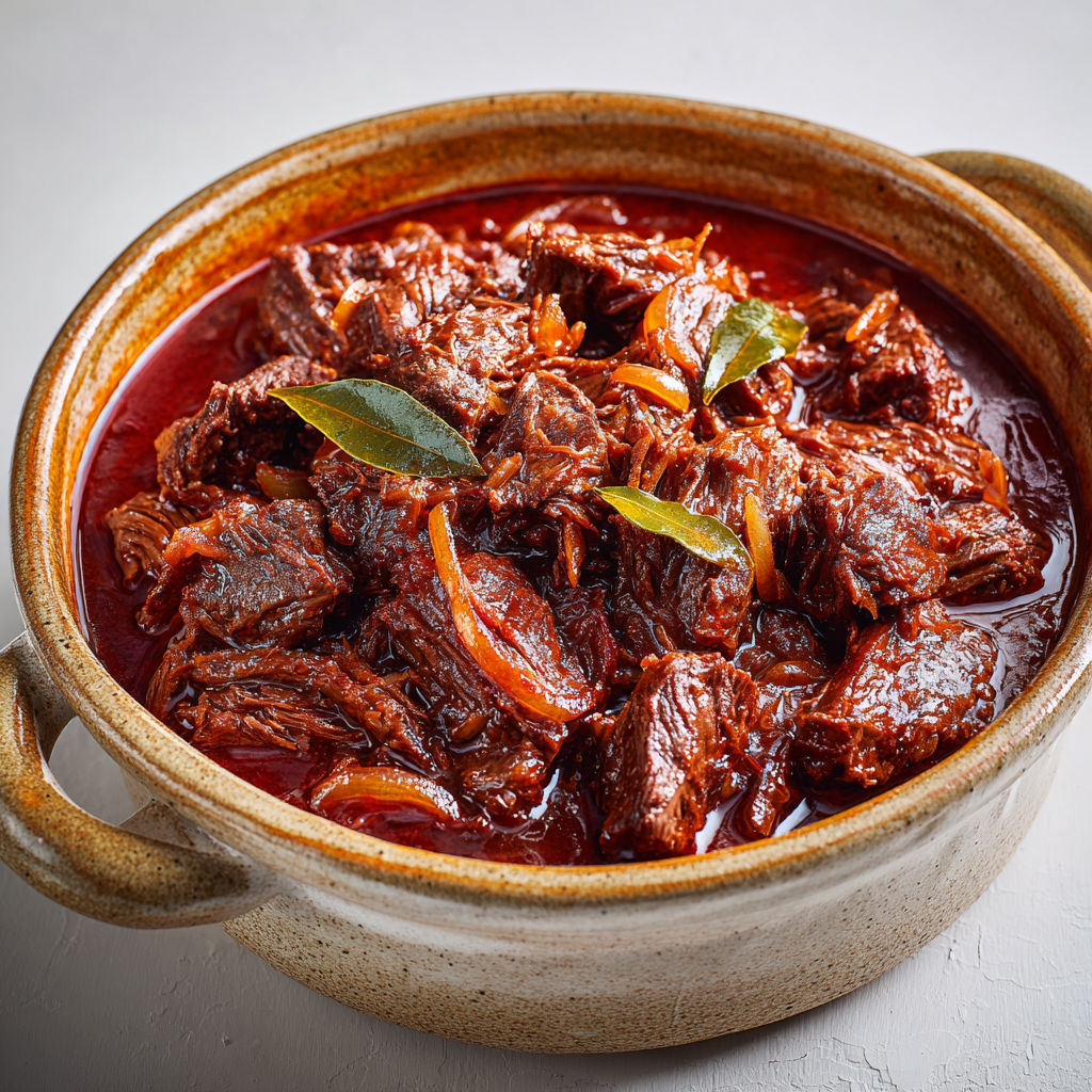 Un plat de stracotto alla romana, une recette de boeuf, est servie dans un bol.