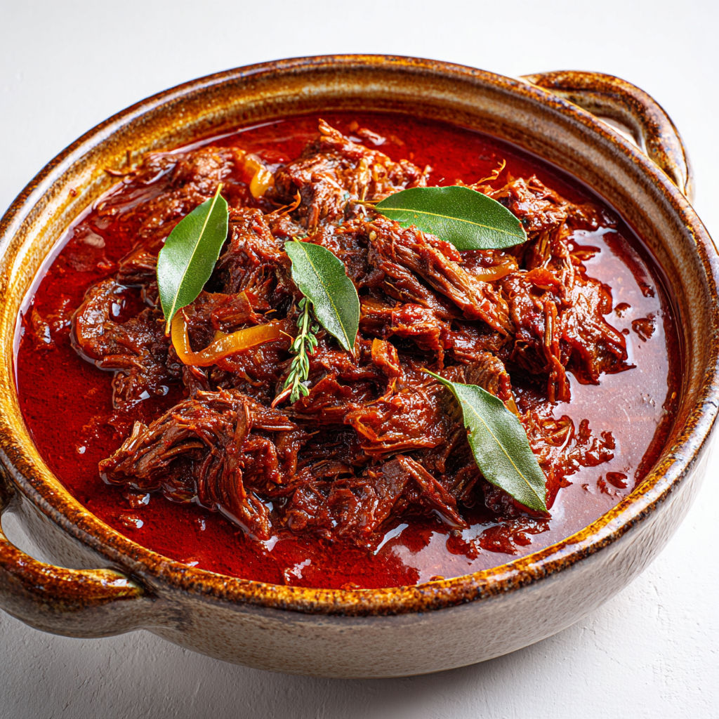 Un plat de stracotto alla romana, un ragoût de boeuf délicieux, est servie dans un bol coloré.