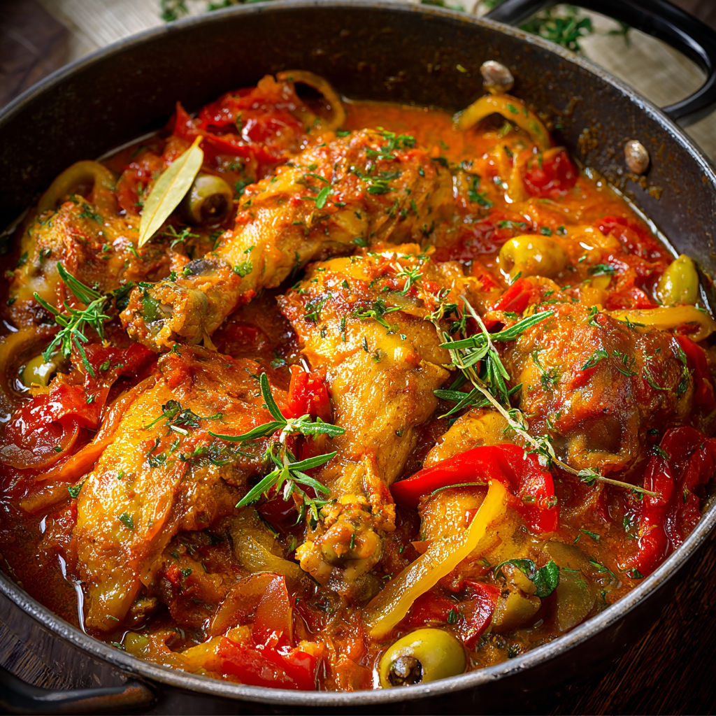 Un plat de poulet basquaise mijoté comme chez ma grand-mère.