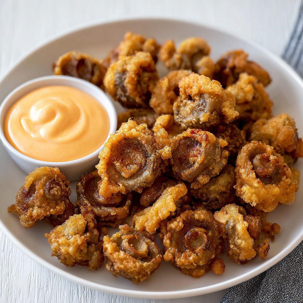 Une assiette de friture de champignons croustillants.