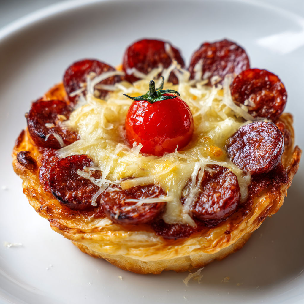 Une tartelette en fleur de merguez est servie sur un plateau.