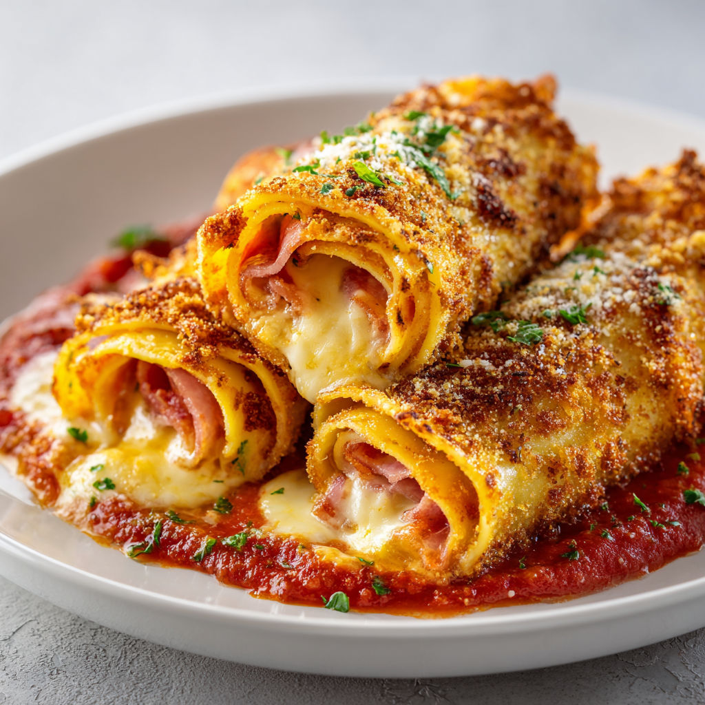 Des feuilles de lasagne roulées et croustillantes, servis sur un plateau.