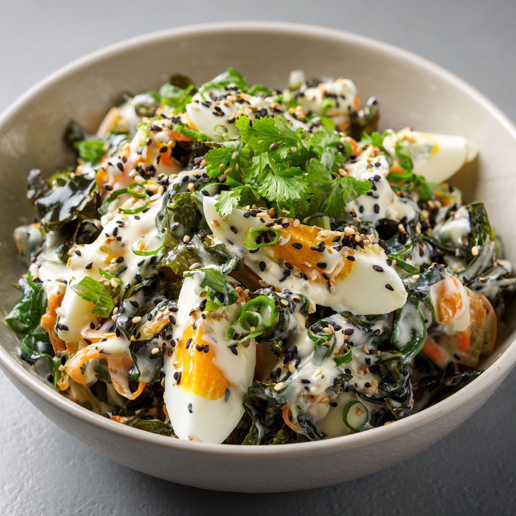 Recette fraîche et iodée, mêlant carottes râpées, pousses de soja et coriandre, relevée d’huile de sésame, sauce soja et vinaigre de riz.