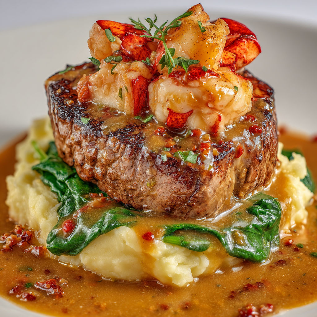 Terre et mer gourmet : filet mignon et homard nappés de sauce au xérès.