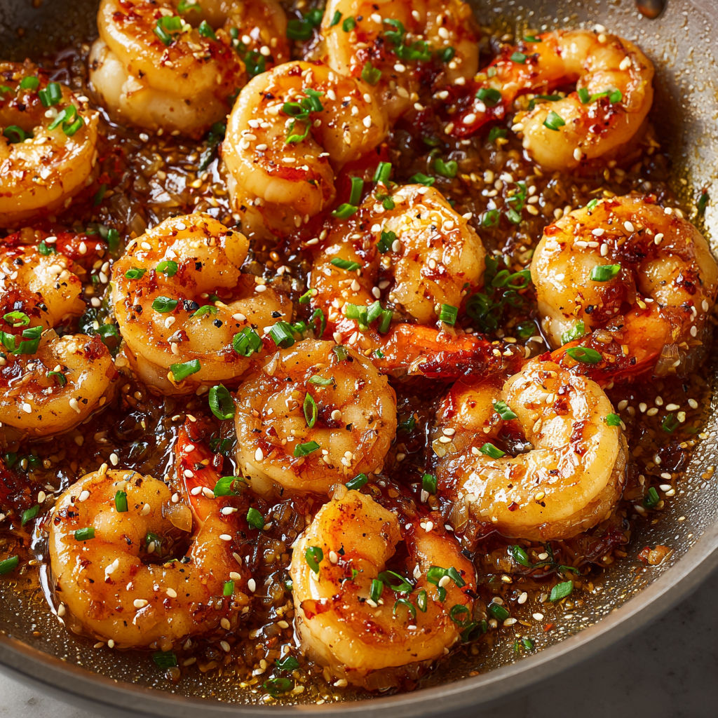 Crevettes au miel et au sésame, une recette de cuisine asiatique.