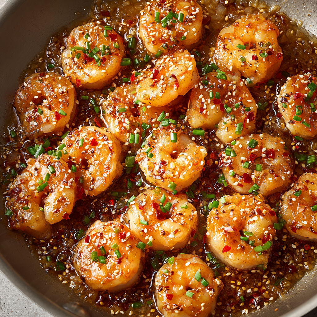 Crevettes au miel et au sésame - des crevettes sautées dans une sauce de miel et de sésame.