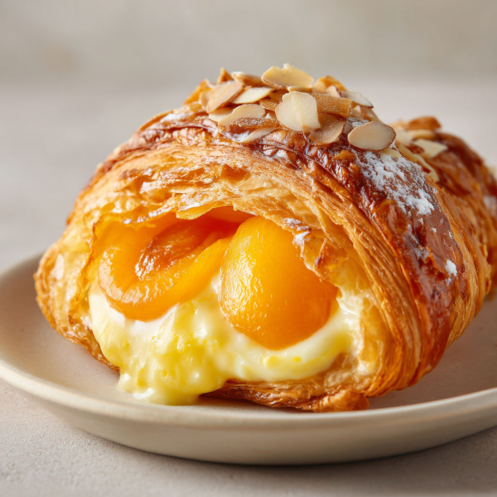 Croissants feuilletés aux abricots et crème vanille fondante.