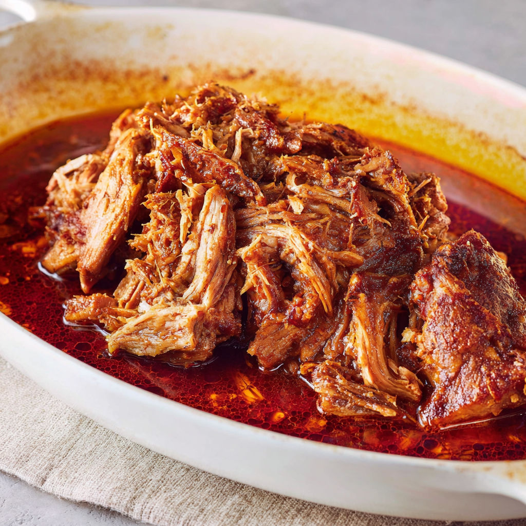 Pulled pork braisé au chipotle et jus d’orange façon tex-mex.