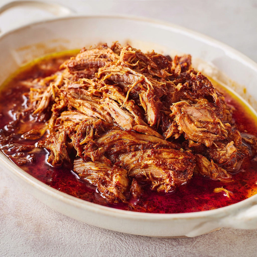 Porc effiloché aux piments chipotle en sauce épicée et parfumée à l’orange.