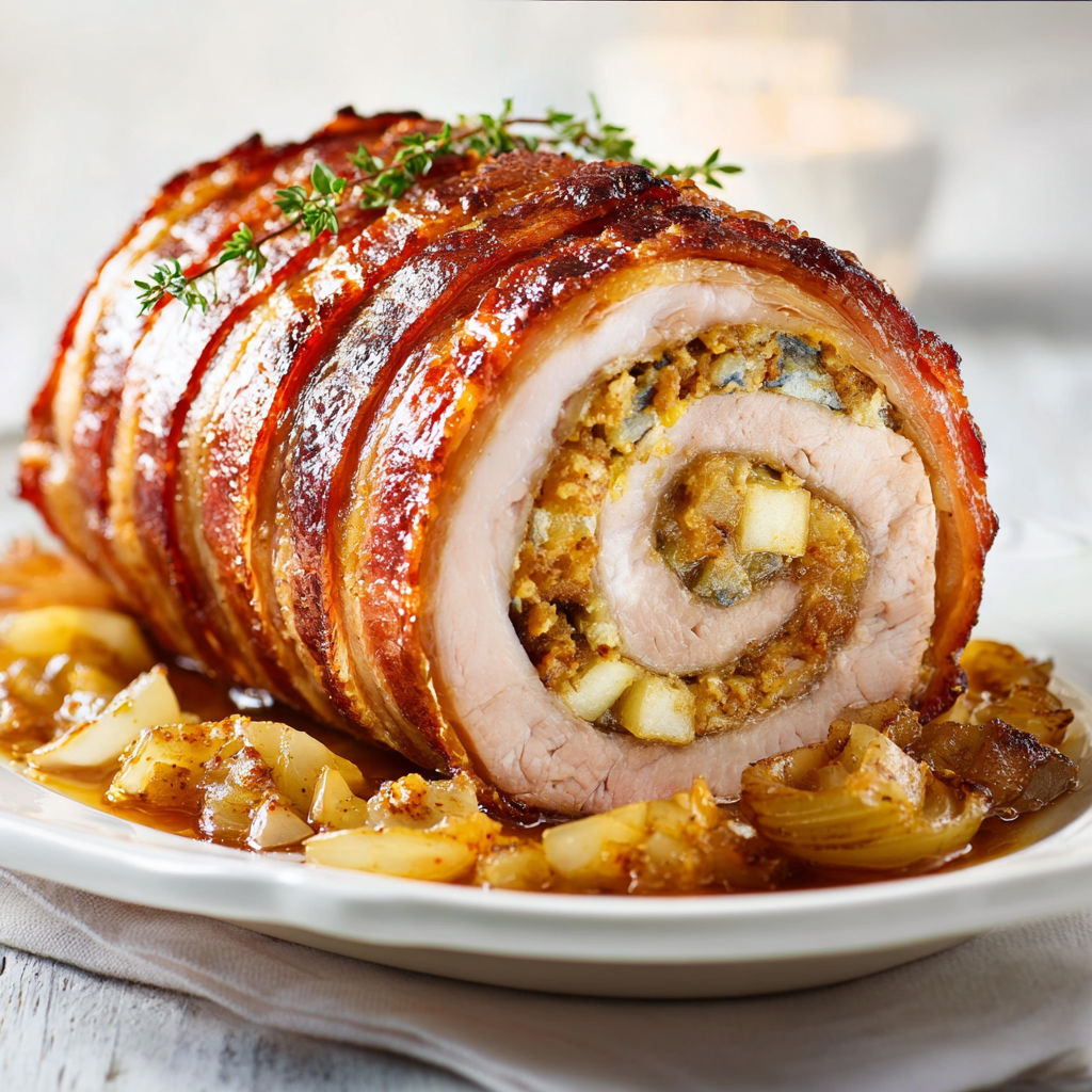 Longe de porc farcie pomme-cheddar et bacon croustillant à l’érable.