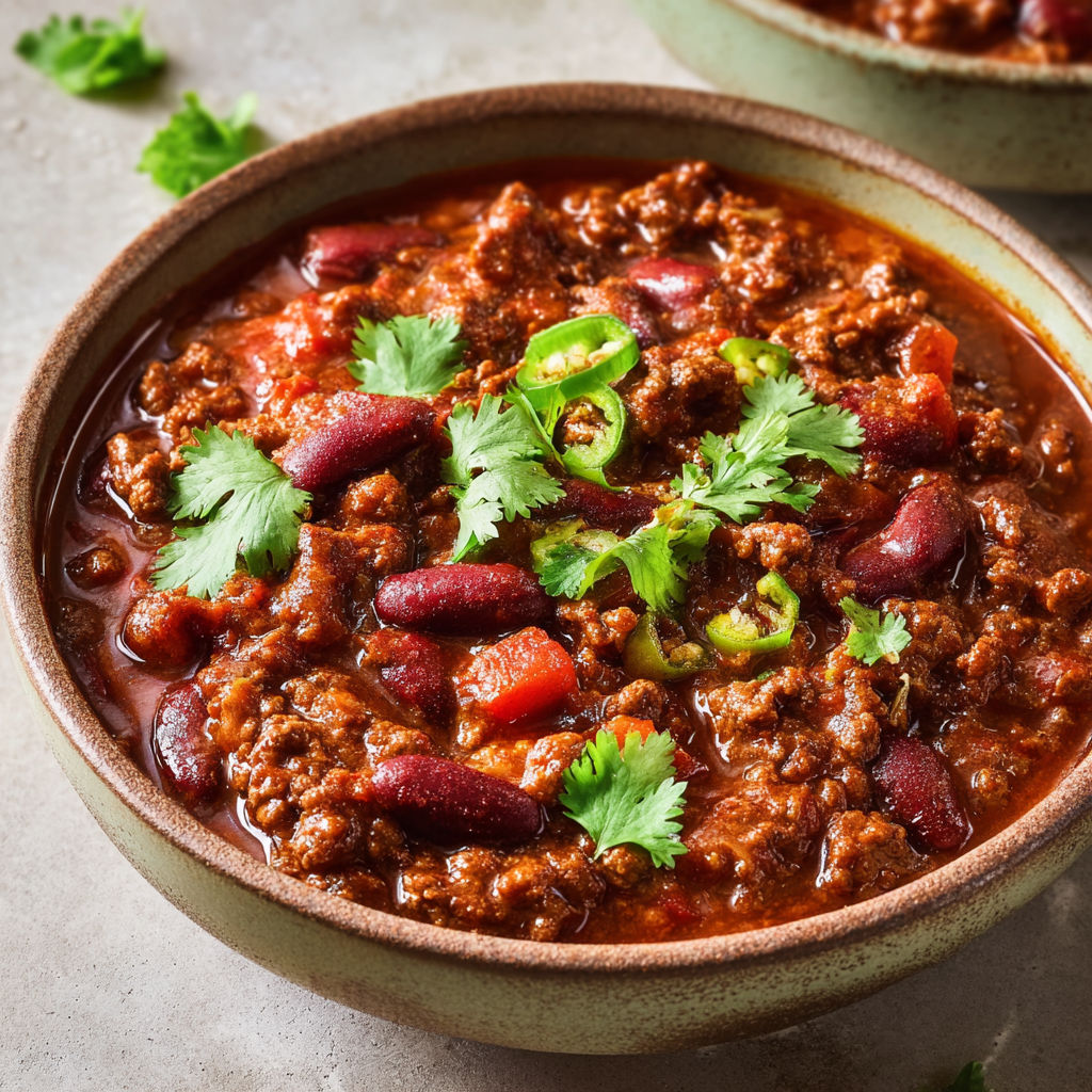 Une casserole de chili classique au boeuf .
