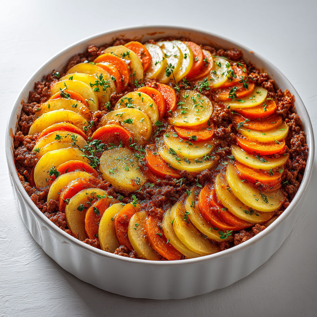 Gratin de Bœuf et Légumes en Jus de Tomate Façon Chalet Rustique.